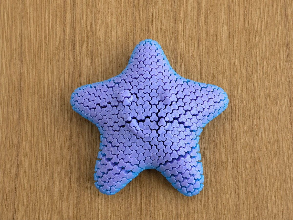 A purple and blue 3D-printed starfish fidget